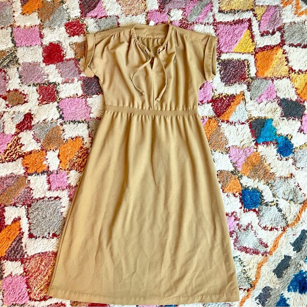 Vintage 70s Corduroy Camel Tan Dress Size 5